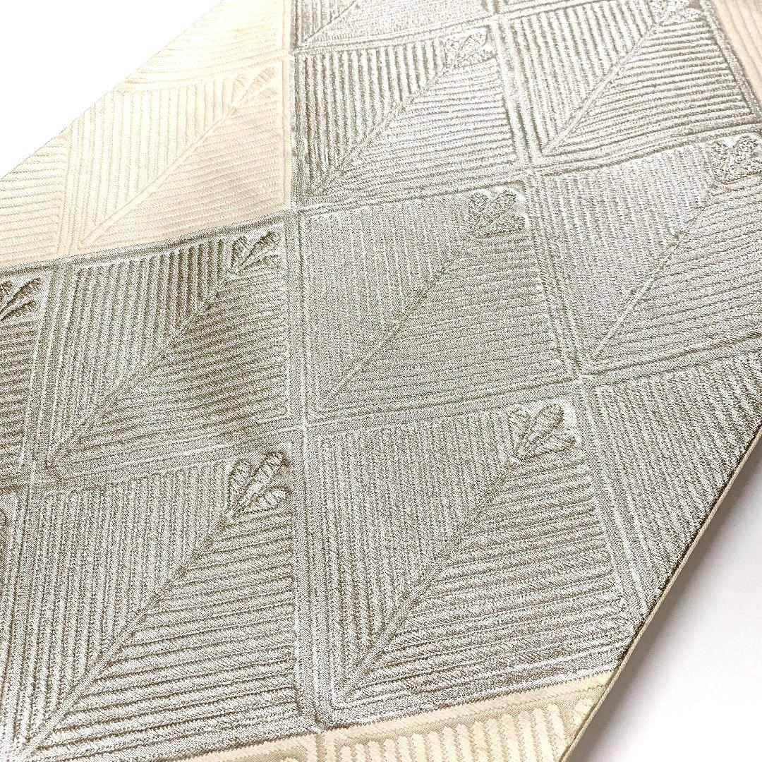 4451# Japanese Vintage Fukuro Obi Belt Kimono Fabric Silk Traditional Silver