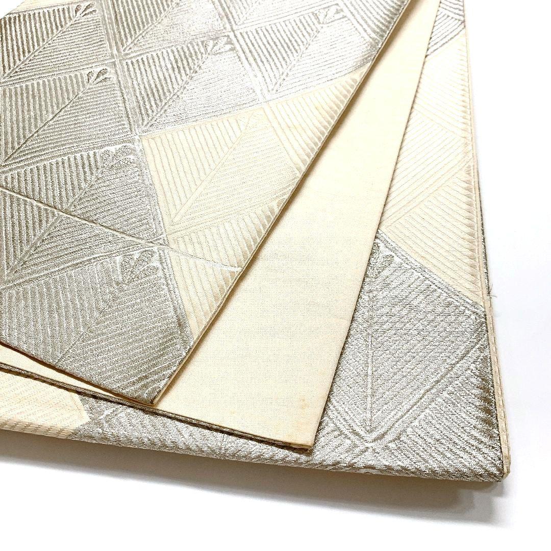 4451# Japanese Vintage Fukuro Obi Belt Kimono Fabric Silk Traditional Silver
