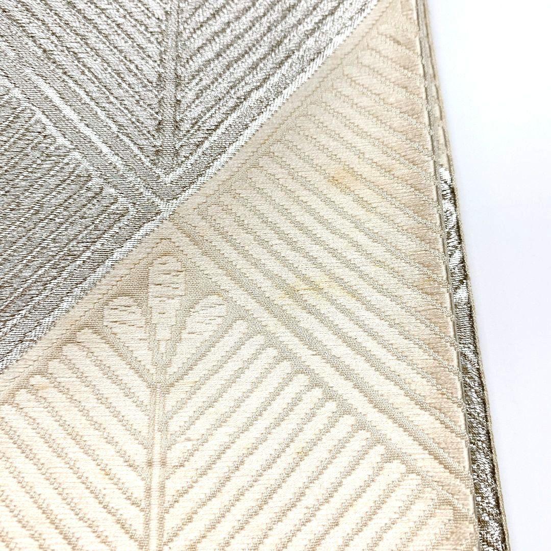 4451# Japanese Vintage Fukuro Obi Belt Kimono Fabric Silk Traditional Silver