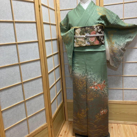 3127# Japanese Kimono Vintage Womens Silk Fabric Robe Kimono only sold Unused