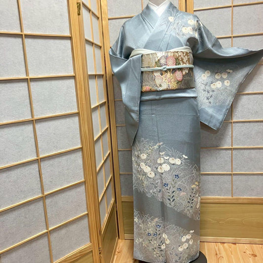 4348# Japanese Kimono Vintage Womens Silk Fabric Robe Kimono only sold