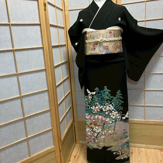 4332# Japanese Tomesode Kimono Vintage Womens Silk Fabric Robe Kimono only sold