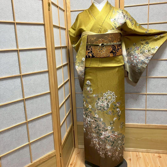 4433# Japanese Kimono Vintage Womens Silk Fabric Robe Kimono only sold