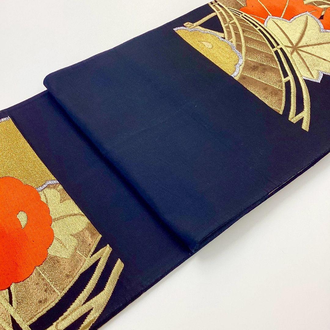 4917# Japanese Vintage Fukuro Obi Belt Kimono Fabric Silk Traditional Black