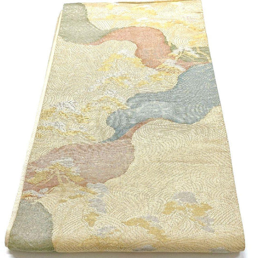 4475# Japanese Vintage Fukuro Obi Belt Kimono Fabric Silk Traditional Gold