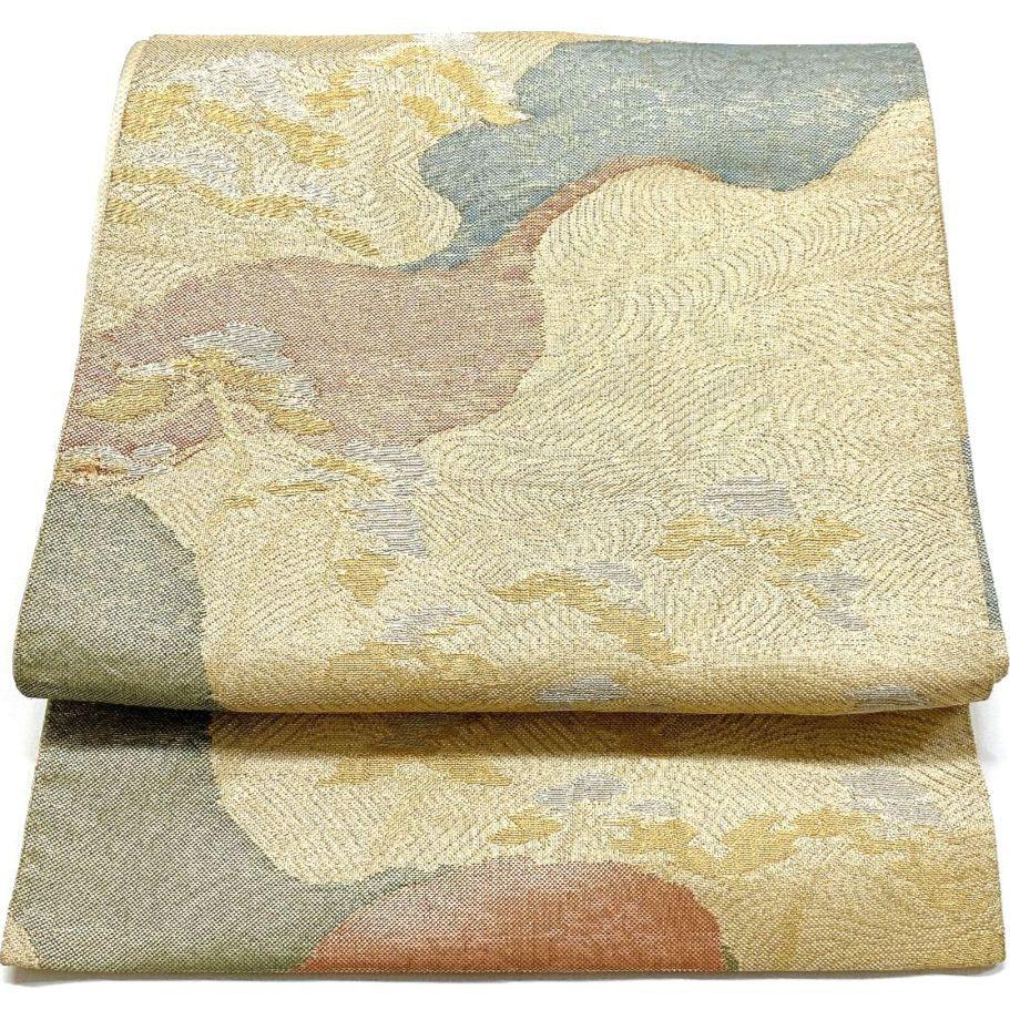 4475# Japanese Vintage Fukuro Obi Belt Kimono Fabric Silk Traditional Gold
