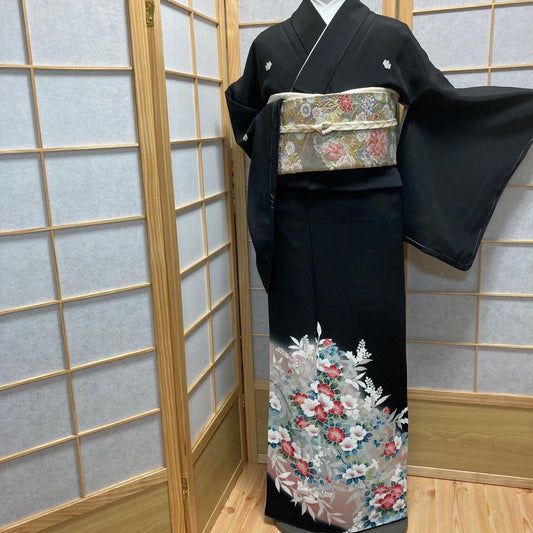 3116# Japanese Tomesode Kimono Vintage Womens Silk Fabric Robe Kimono only sold