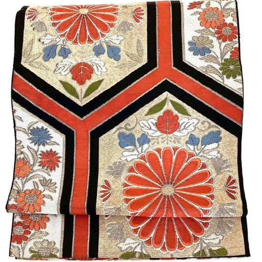 4712# Japanese Vintage Fukuro Obi Belt Kimono Fabric Silk Traditional Black