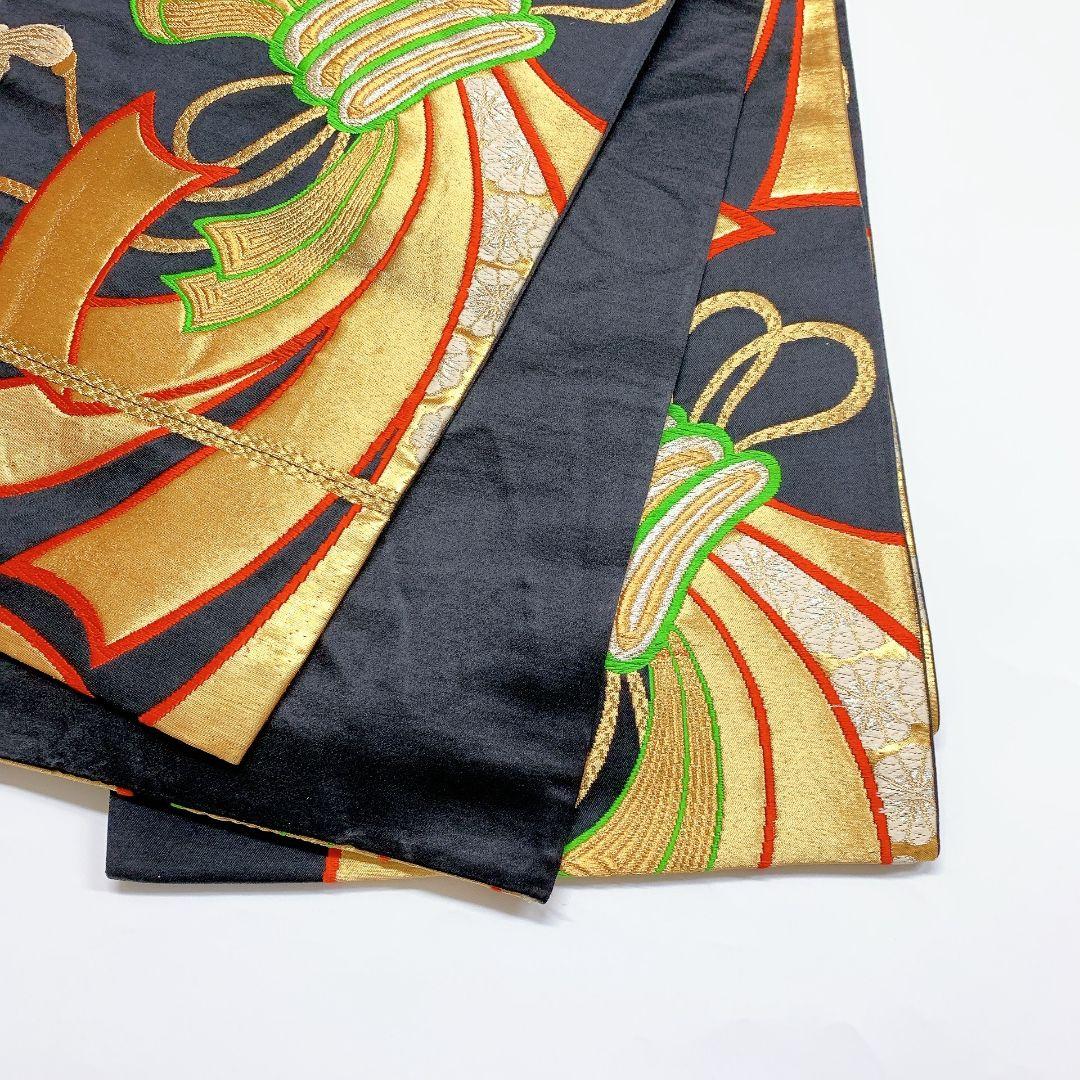 4088# Japanese Vintage Fukuro Obi Belt Kimono Fabric Silk Traditional Black