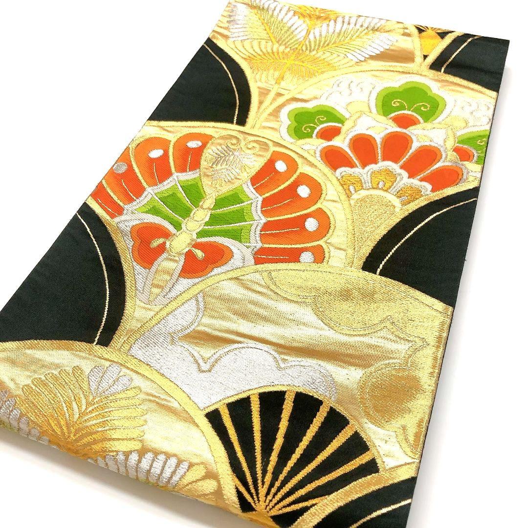 3783# Japanese Vintage Fukuro Obi Belt Kimono Fabric Silk Traditional Black
