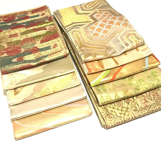 6095# Japanese Vintage Bundle 10pcs Set Bulk Obi Belt Kimono Pure Silk Wholesale