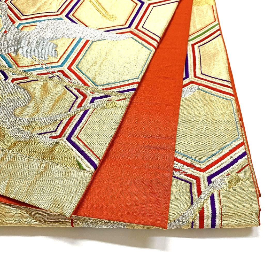 4494# Japanese Vintage Fukuro Obi Belt Kimono Fabric Silk Traditional Gold
