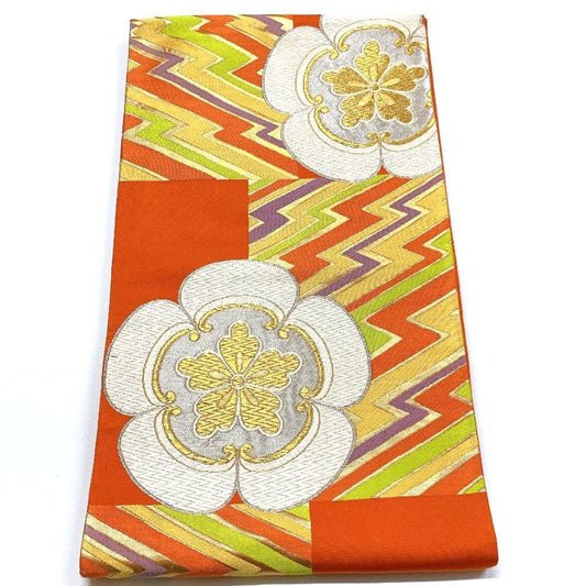 3796# Japanese Vintage Fukuro Obi Belt Kimono Fabric Silk Traditional Embroidery