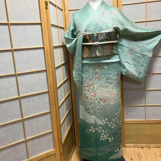 5458# Japanese Kimono Vintage Womens Silk Fabric Robe Kimono only sold Shibori