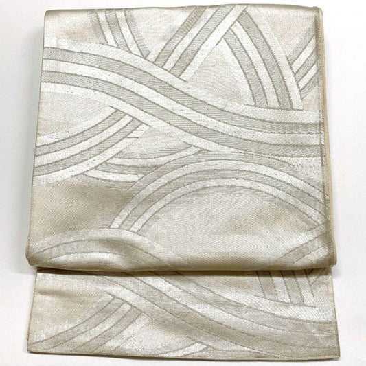 4109# Japanese Vintage Fukuro Obi Belt Kimono Fabric Silk Traditional Silver
