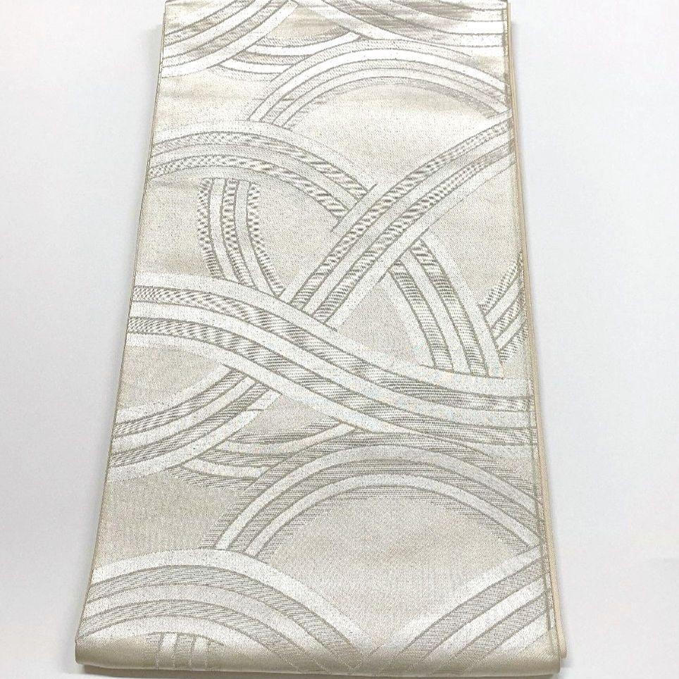 4109# Japanese Vintage Fukuro Obi Belt Kimono Fabric Silk Traditional Silver