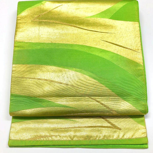 3329# Japanese Vintage Fukuro Obi Belt Kimono Fabric Silk Traditional Green