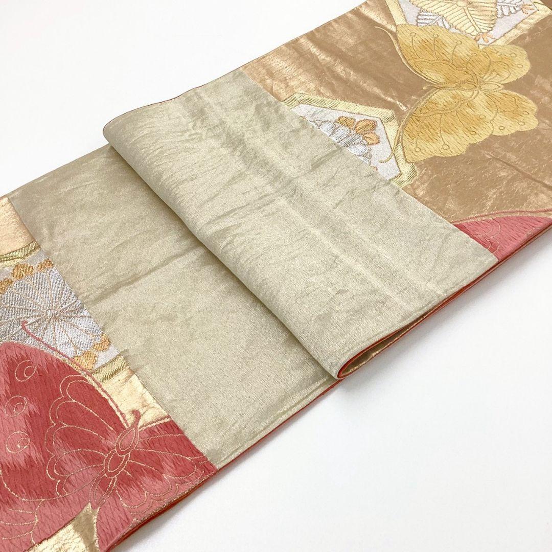 4959# Japanese Vintage Fukuro Obi Belt Kimono Fabric Silk Traditional Gold