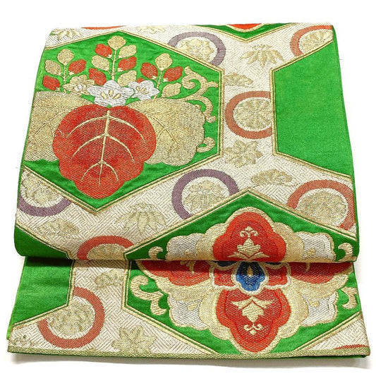 4447# Japanese Vintage Fukuro Obi Belt Kimono Fabric Silk Traditional Embroidery