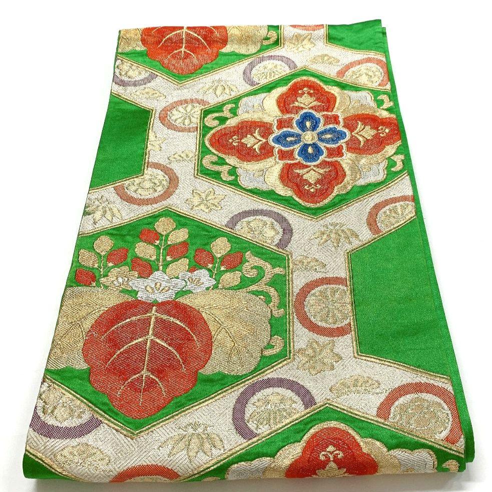 4447# Japanese Vintage Fukuro Obi Belt Kimono Fabric Silk Traditional Embroidery