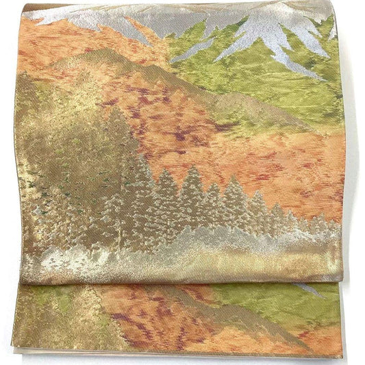 4747# Japanese Vintage Fukuro Obi Belt Kimono Fabric Silk Traditional Gold