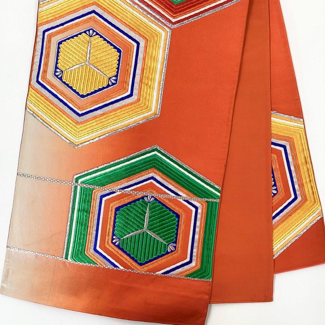 5238# Japanese Vintage Fukuro Obi Belt Kimono Fabric Silk Traditional Embroidery