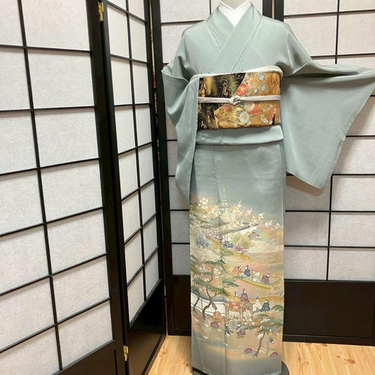 4341# Japanese Tomesode Kimono Vintage Womens Silk Fabric Robe Kimono only sold