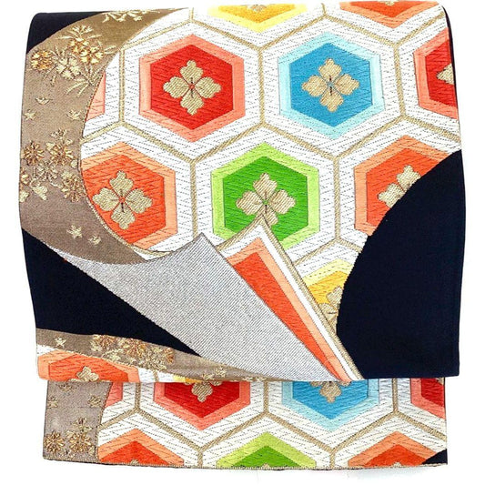 4244# Japanese Vintage Fukuro Obi Belt Kimono Fabric Silk Traditional Embroidery