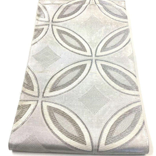 4723# Japanese Vintage Fukuro Obi Belt Kimono Fabric Silk Traditional Silver