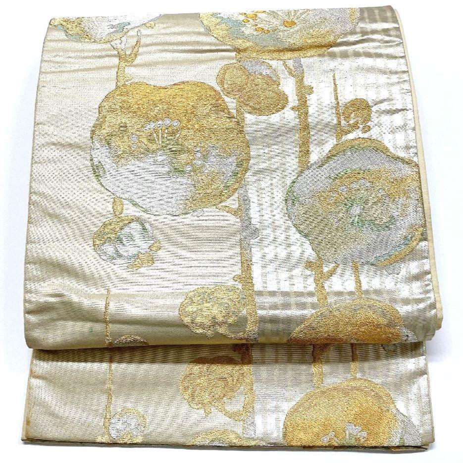 4140# Japanese Vintage Fukuro Obi Belt Kimono Fabric Silk Traditional Gold