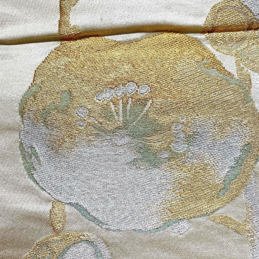 4140# Japanese Vintage Fukuro Obi Belt Kimono Fabric Silk Traditional Gold