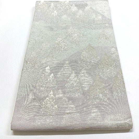 5084# Japanese Vintage Fukuro Obi Belt Kimono Fabric Silk Traditional Silver