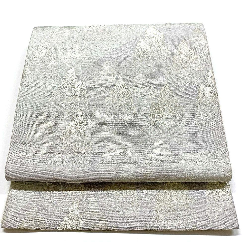 5084# Japanese Vintage Fukuro Obi Belt Kimono Fabric Silk Traditional Silver