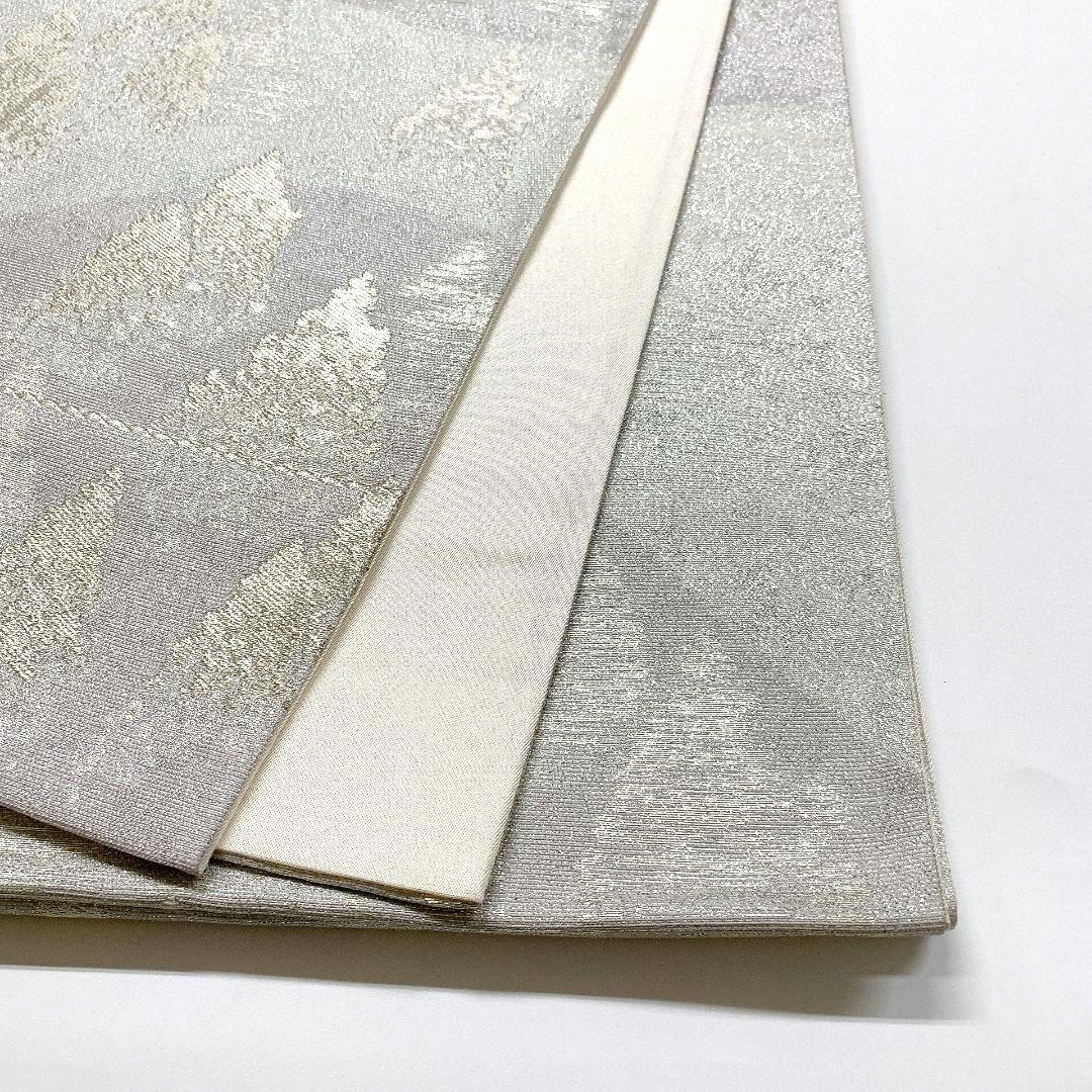 5084# Japanese Vintage Fukuro Obi Belt Kimono Fabric Silk Traditional Silver