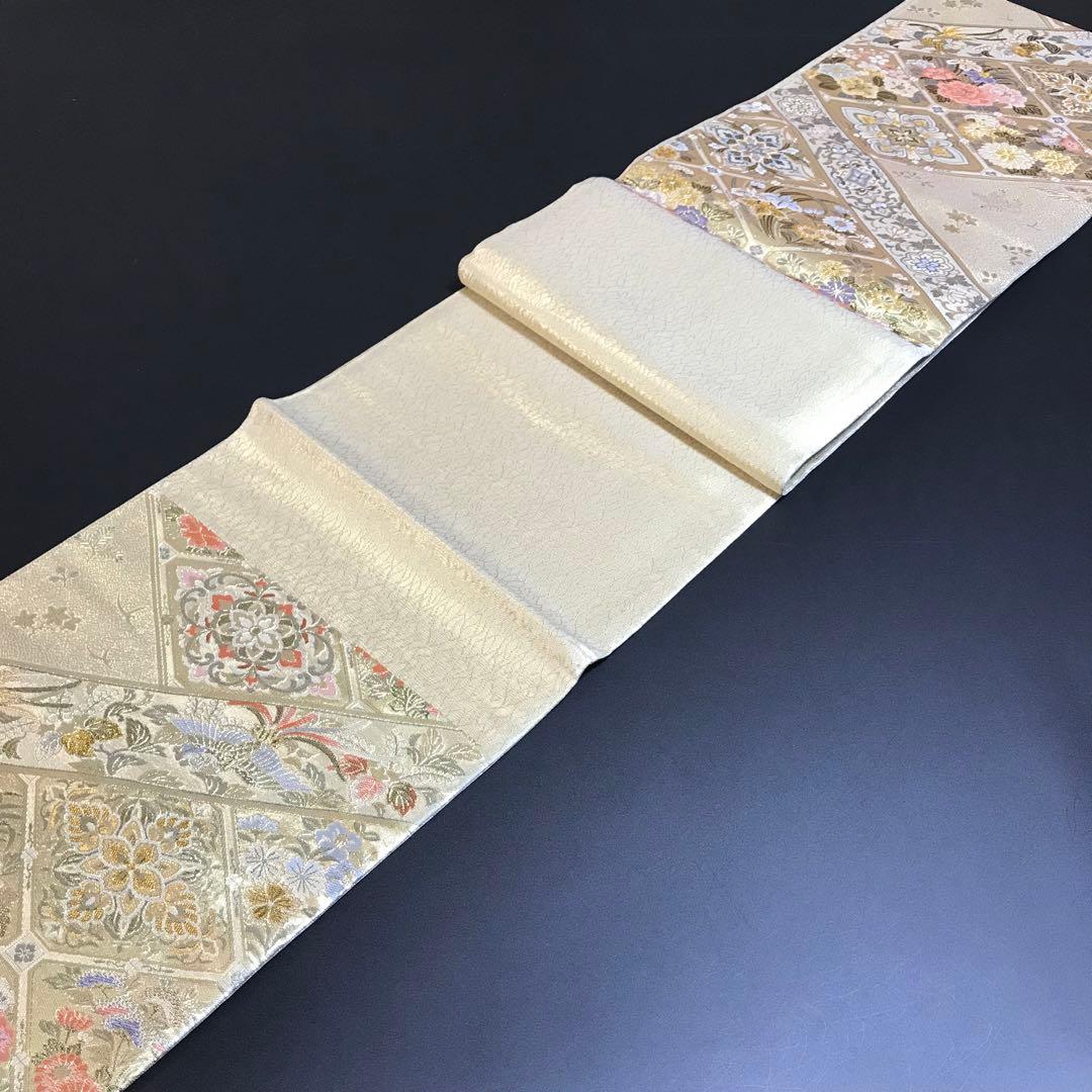6463# Japanese Vintage Fukuro Obi Belt Kimono Fabric Silk Traditional Gold