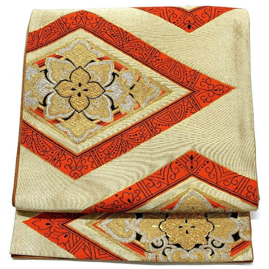 4076# Japanese Vintage Fukuro Obi Belt Kimono Fabric Silk Traditional Gold