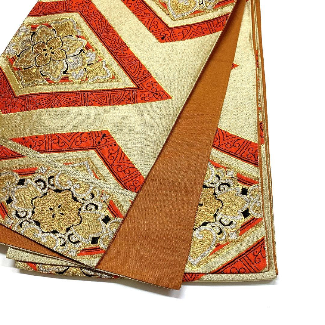 4076# Japanese Vintage Fukuro Obi Belt Kimono Fabric Silk Traditional Gold