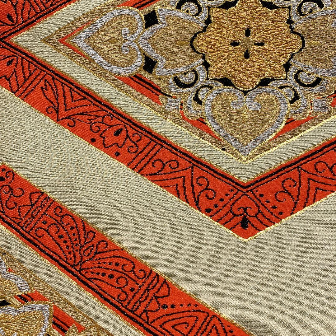 4076# Japanese Vintage Fukuro Obi Belt Kimono Fabric Silk Traditional Gold