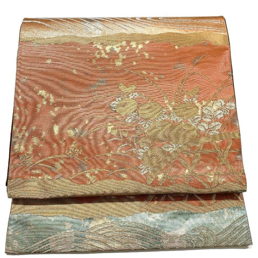 5064# Japanese Vintage Fukuro Obi Belt Kimono Fabric Silk Traditional