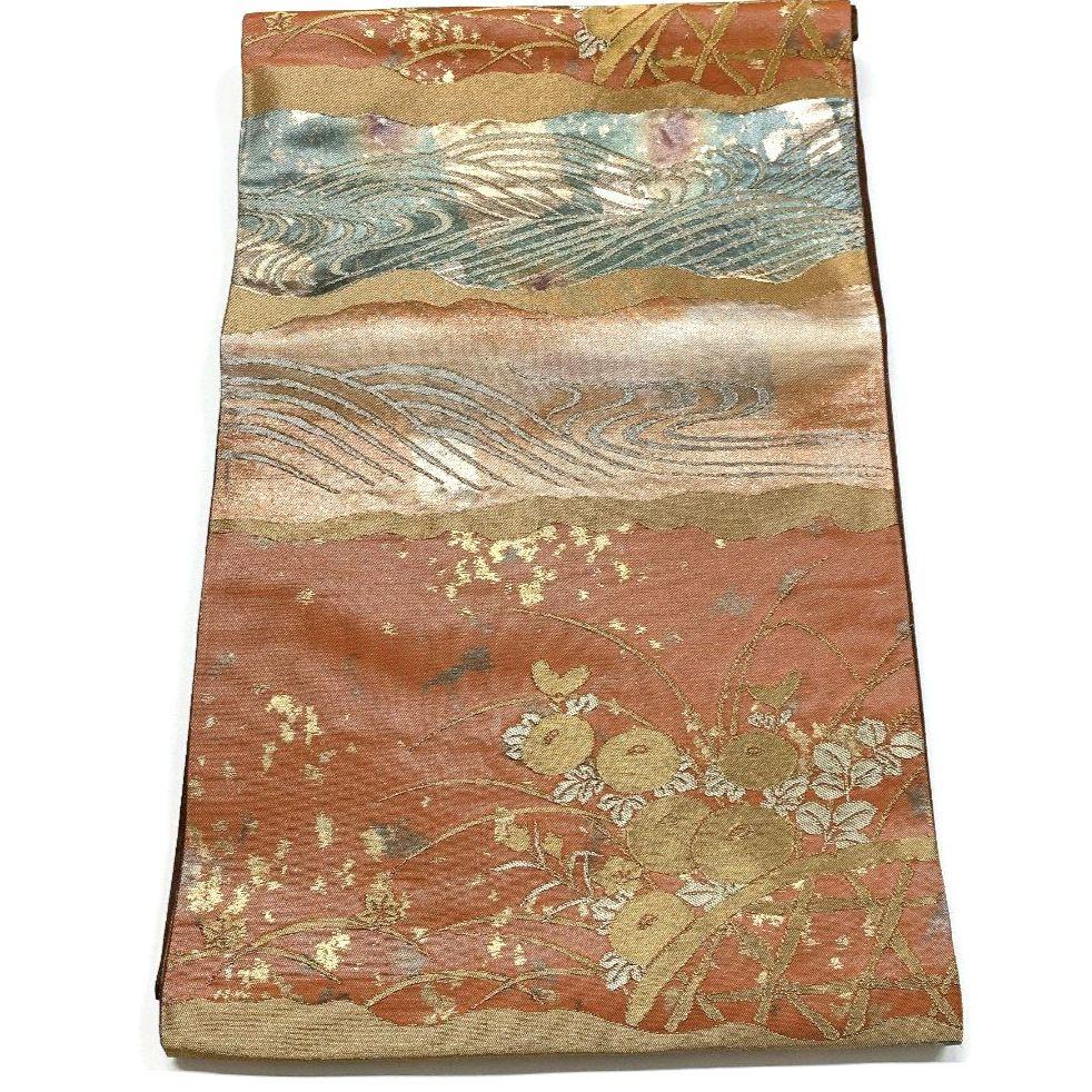 5064# Japanese Vintage Fukuro Obi Belt Kimono Fabric Silk Traditional