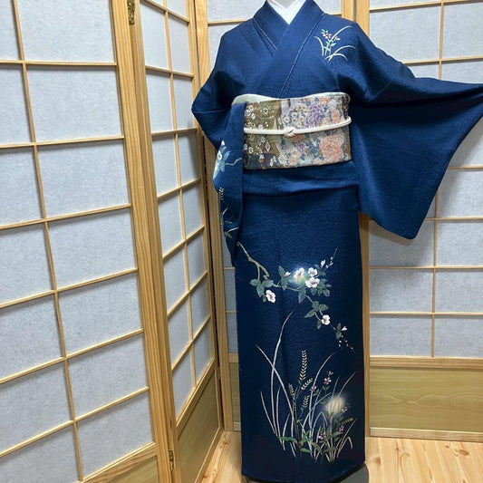 8092# Japanese Kimono Vintage Womens Silk Fabric Robe Kimono only sold