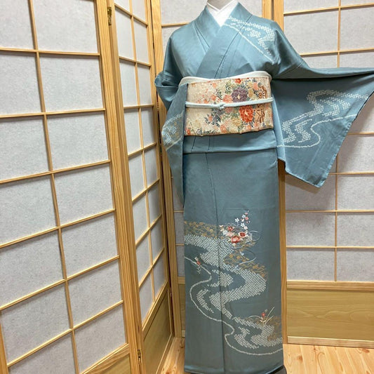 4358# Japanese Kimono Vintage Womens Silk Fabric Robe Kimono only sold Shibori
