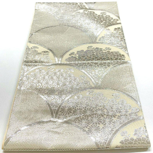 4533# Japanese Vintage Fukuro Obi Belt Kimono Fabric Silk Traditional Silver