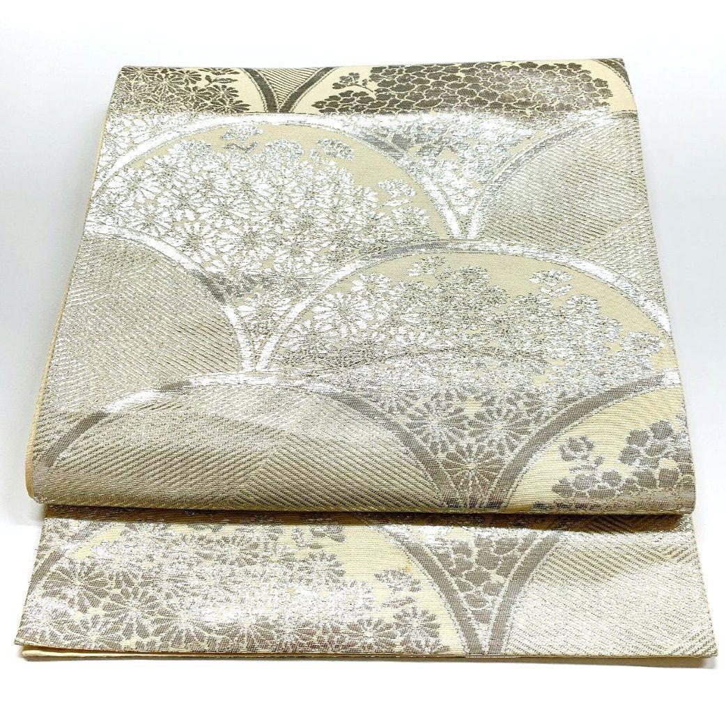 4533# Japanese Vintage Fukuro Obi Belt Kimono Fabric Silk Traditional Silver
