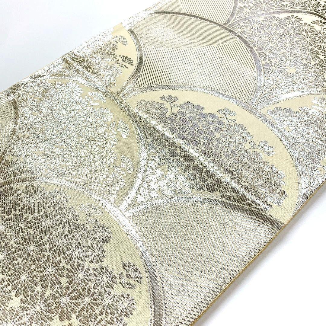 4533# Japanese Vintage Fukuro Obi Belt Kimono Fabric Silk Traditional Silver