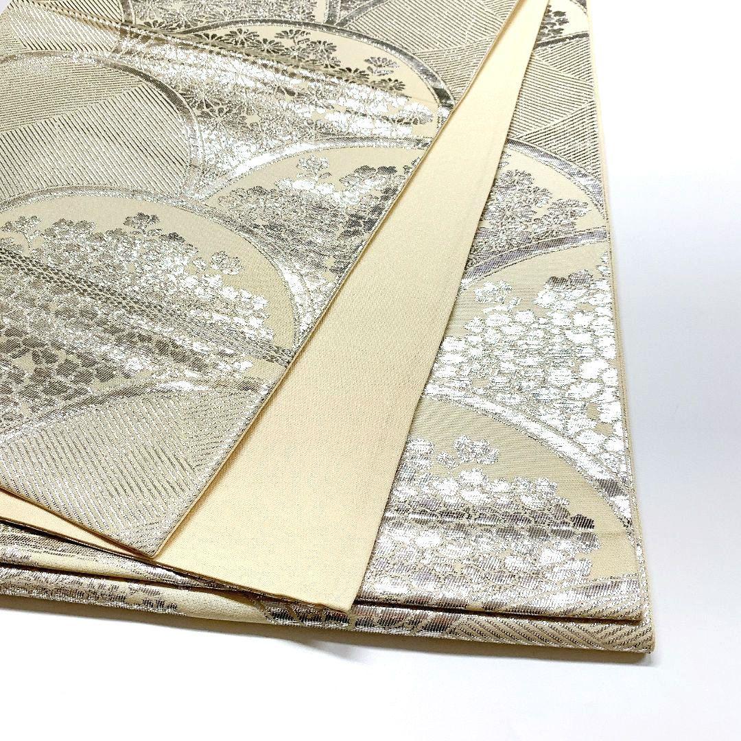 4533# Japanese Vintage Fukuro Obi Belt Kimono Fabric Silk Traditional Silver