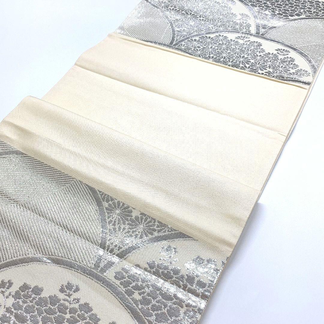 4533# Japanese Vintage Fukuro Obi Belt Kimono Fabric Silk Traditional Silver