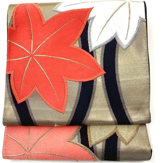 4780# Japanese Vintage Fukuro Obi Belt Kimono Fabric Silk Traditional Black
