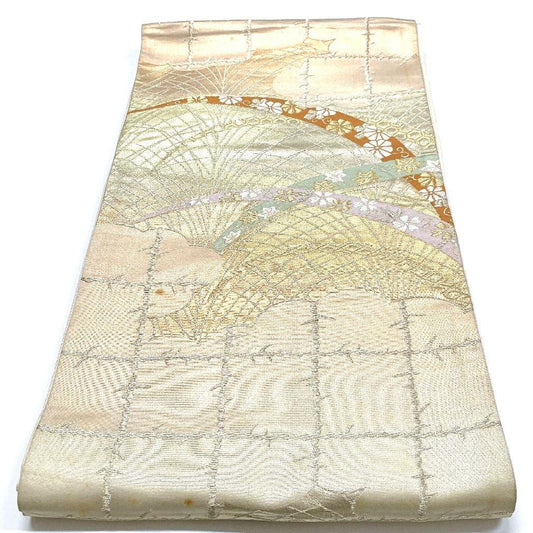 4148# Japanese Vintage Fukuro Obi Belt Kimono Fabric Silk Traditional Gold