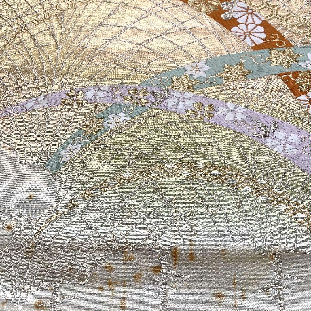 4148# Japanese Vintage Fukuro Obi Belt Kimono Fabric Silk Traditional Gold